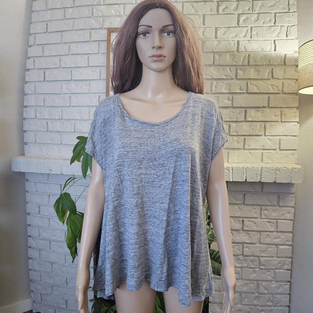 Eileen Fisher Gray Women's Linen Top High Low Loose Fit
